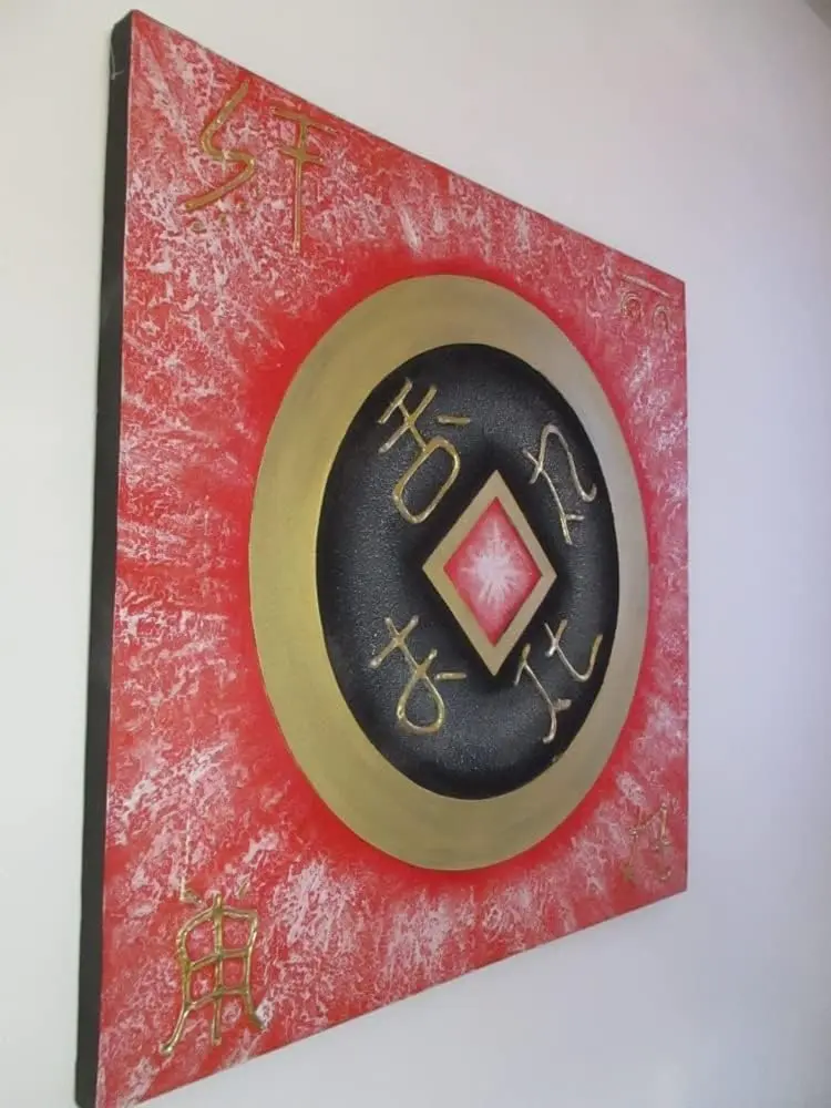 Quadro Batik Artigianale "Moneta della Fortuna" – Fatto a Mano a Bali (83x83 cm)