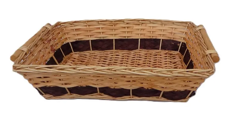 Cesto Natalizio Rettangolare in Vimini con Fascia Marrone Bassa cm 60x44x15 H