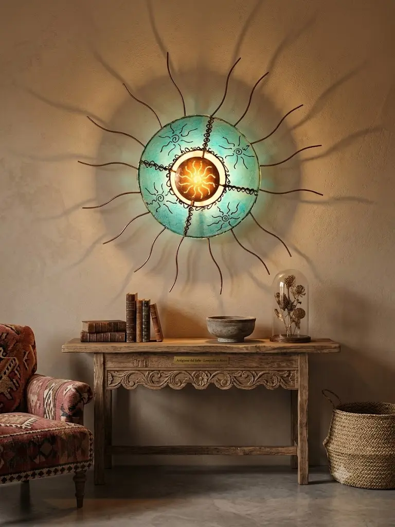 Lampada da Parete "Sole" in Metallo e Resina Blu e Bronzo – Ø 82 cm