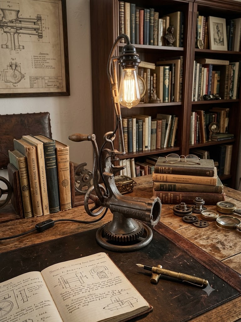 Lampada da Tavolo Artigianale in Stile Industriale da Tritacarne Vintage Alexanderwerk - 5