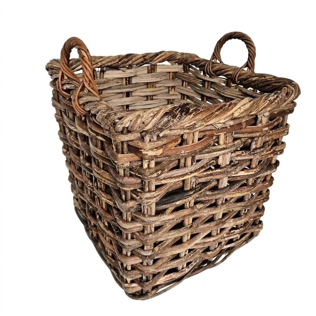 cesto porta legna in vimini  quadrato  CM 53X53X50 H con manici cm 60 H