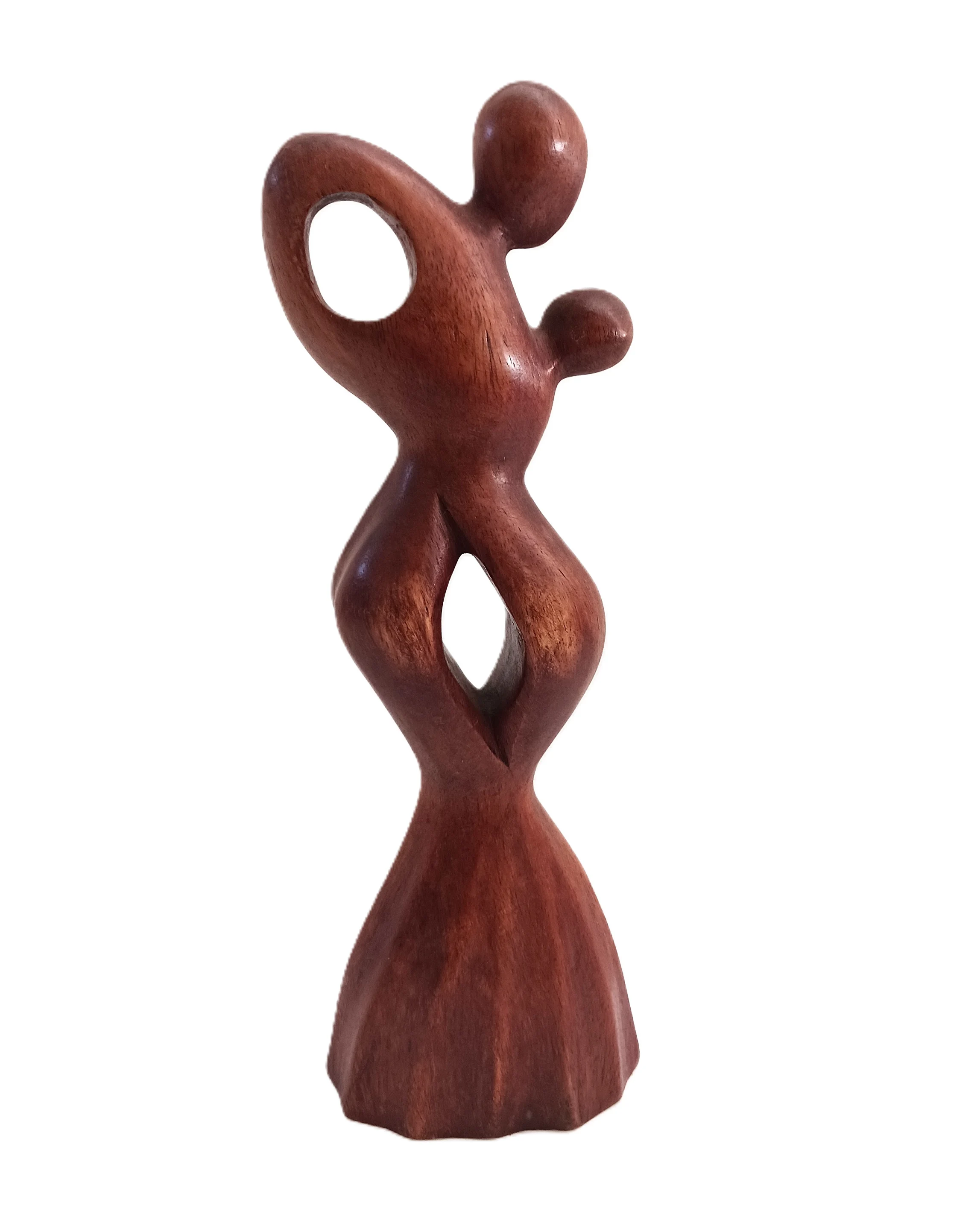 Scultura Astratta "Maternità" – Statua Madre con Bambino in Legno Scolpita a Mano