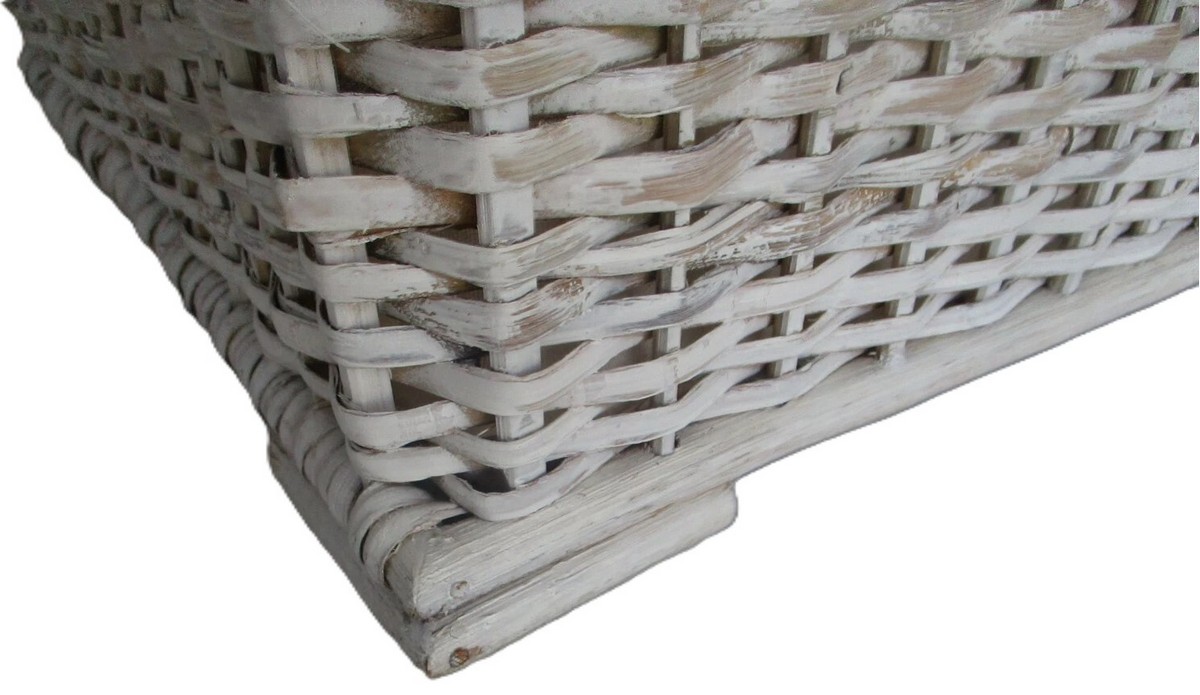 Baule Porta Biancheria in Rattan Decapato Bianco Cm 68x40x40 H