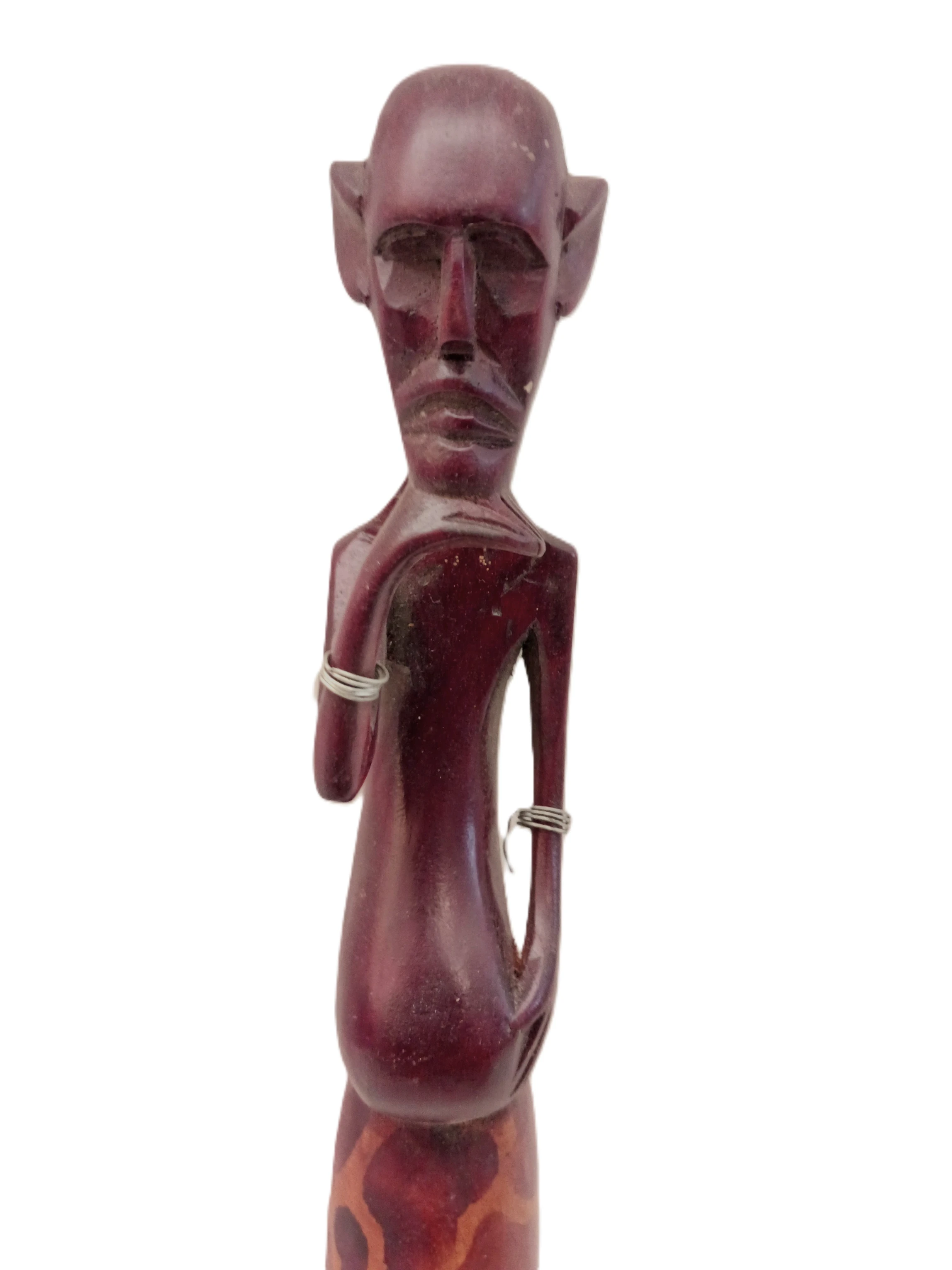 Scultura Tribale "Il Pensatore" – Statua Etnica in Legno Scolpita a Mano - Altezza 39 cm - 3