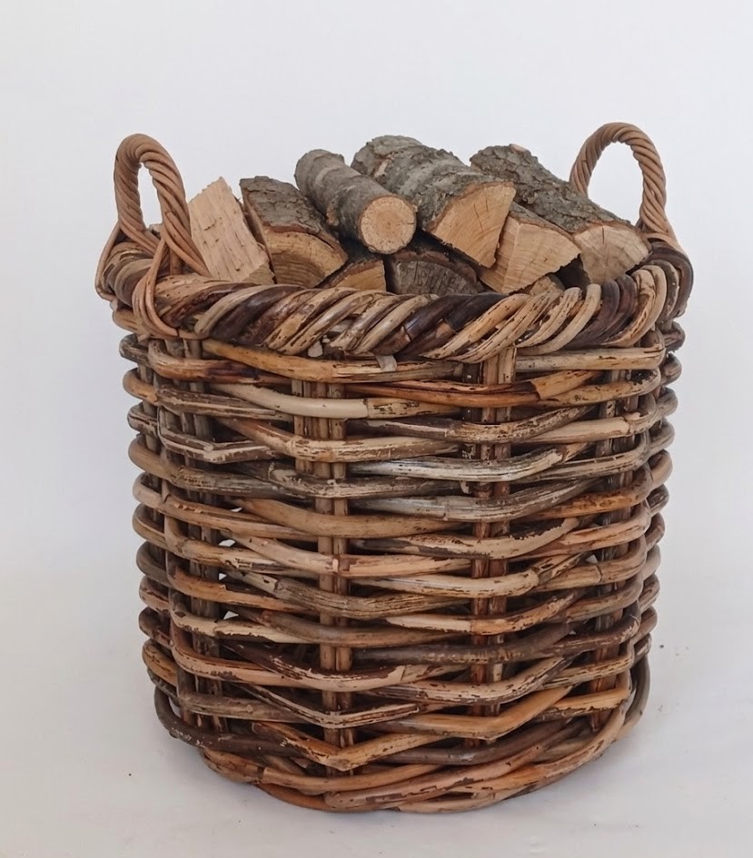 porta legna vimini in  rattan rotondo cm 43x40 H con manici cm 48