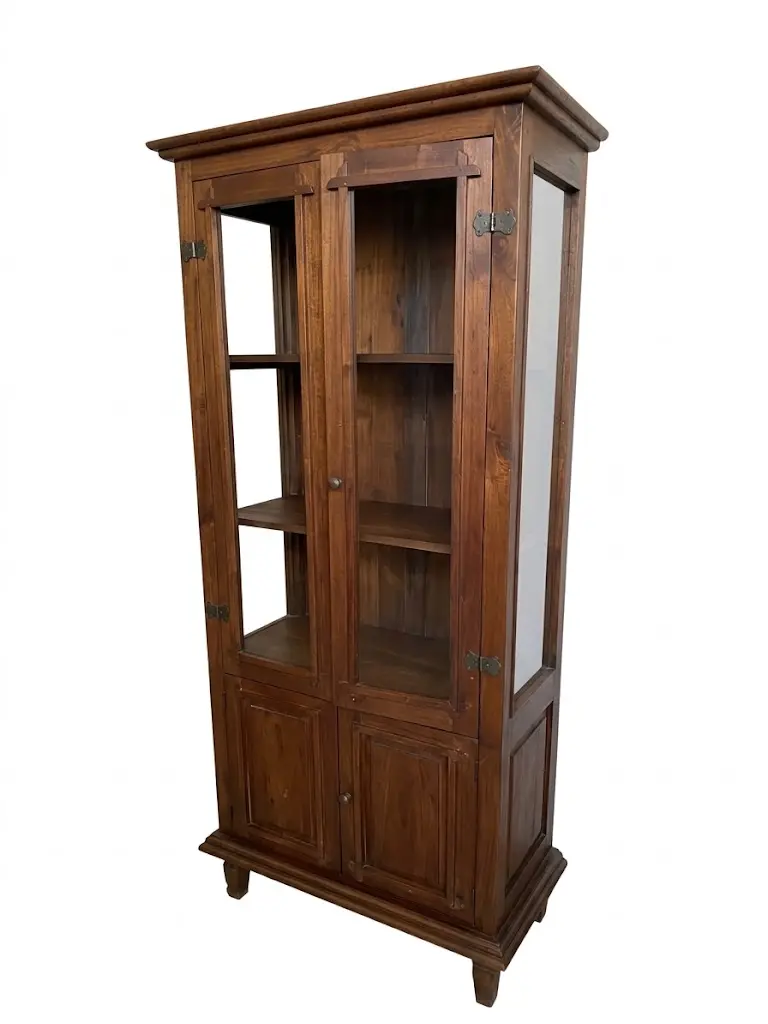 Vetrina 2 Ante in Legno Massello con Vetri Laterali cm 86x42x161h