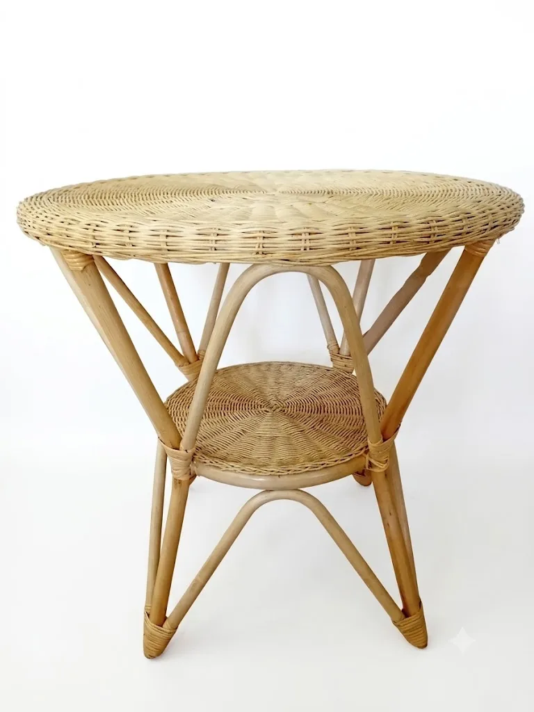 Tavolo da Pranzo Rotondo in Midollino Artigianale (H 75 cm)