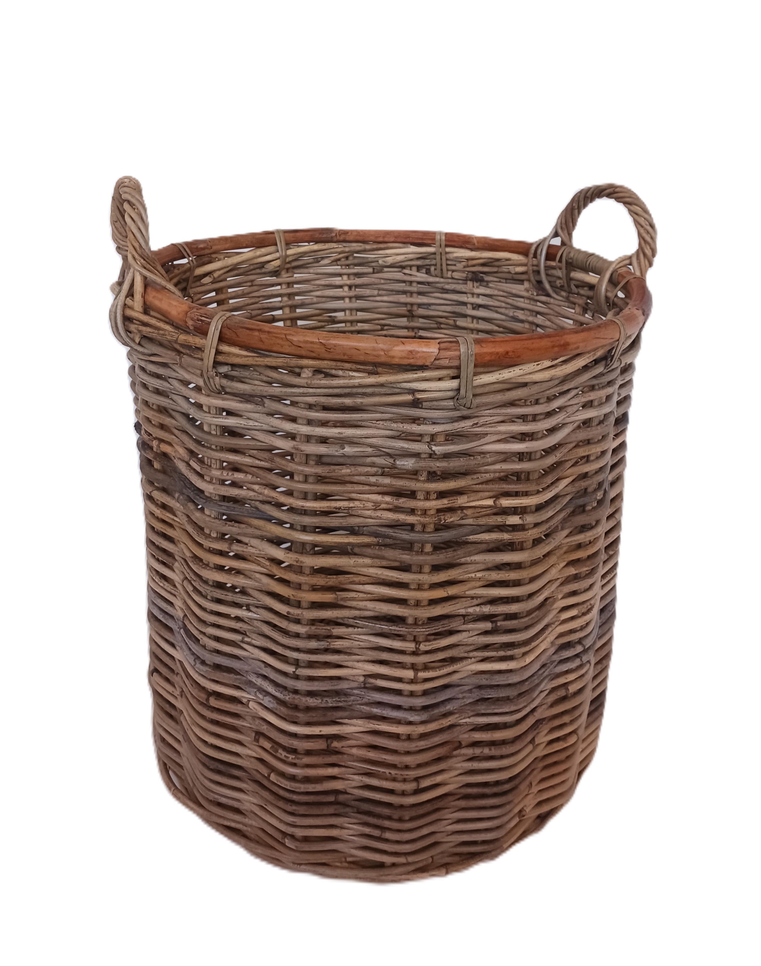 porta legna in vimini  giunco cm 49x53 H con manici CM 61 H