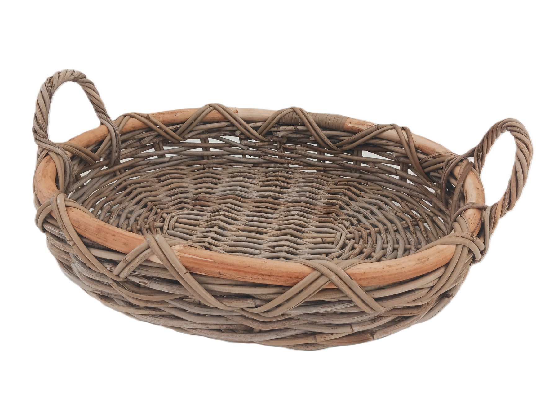 cesto espositore vassoio in vimini cm 50x48x8 H con manici CM 17 H