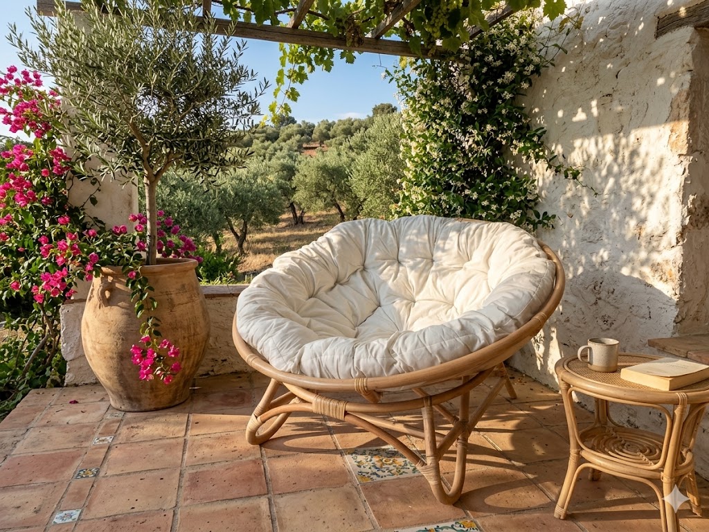 Poltrona  in rattan naturale vimini Papasan Tartaruga - 5