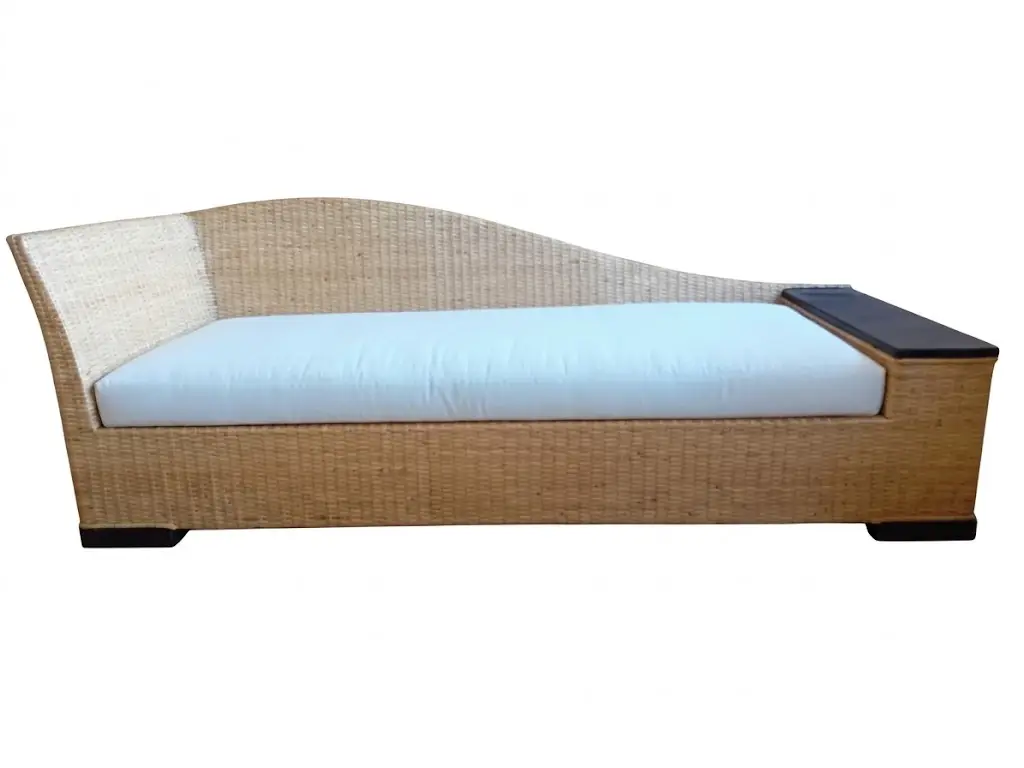 Divano cm 220x88x74h Dormeuse Artigianale in Rattan e Legno Teak con Cuscino Sfoderabile