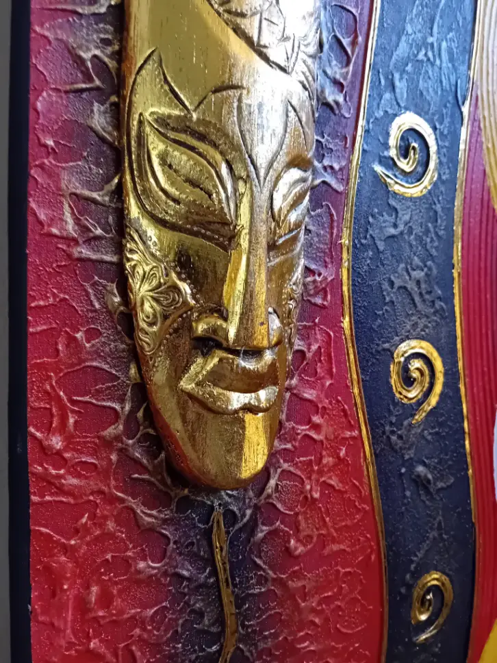 Quadro Batik Materico in Rilievo – "Il Custode del Sole" (120x44,5 cm)