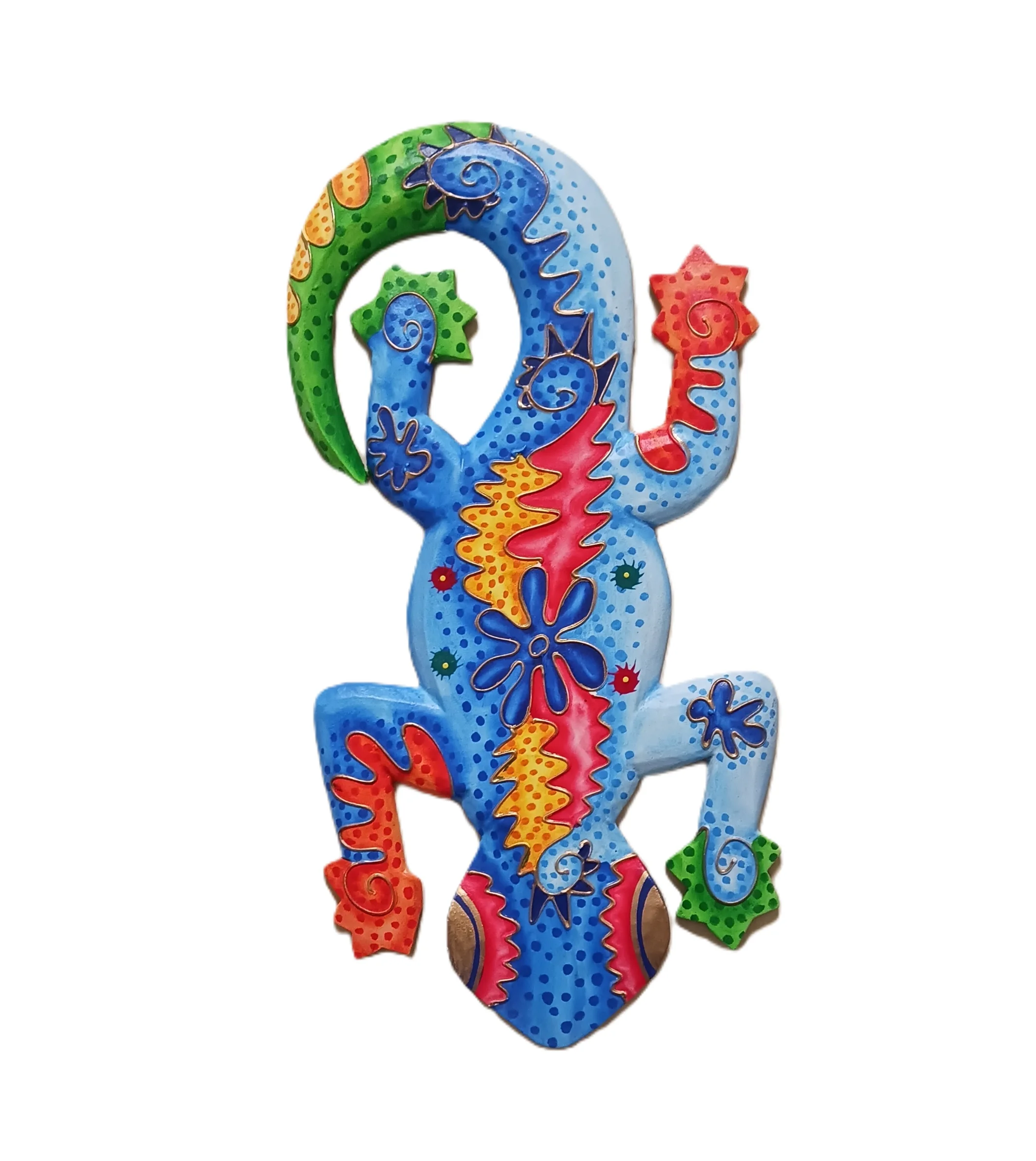 Geco Decorativo "Panciuto" in Legno Blu Ocean – Statua da Parete Stile Coastal