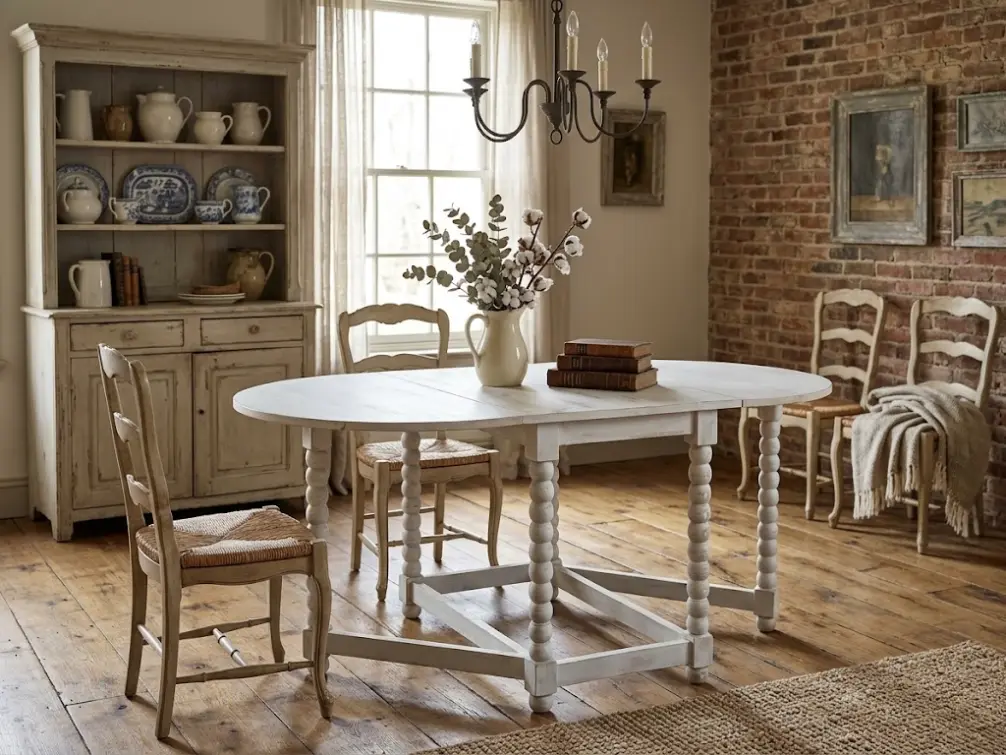 Tavolo Pieghevolecm  90x63/157  in Legno Decapato Bianco con Gambe Torcite