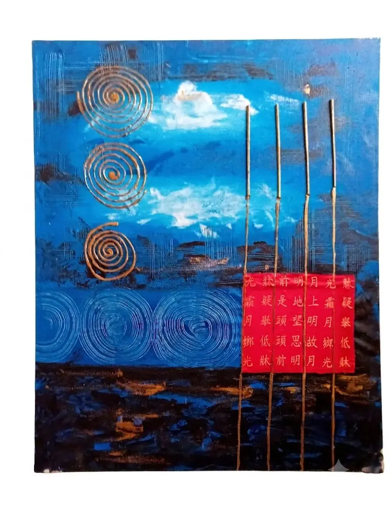 Quadro Astratto Batik "Oceano di Spirali" – Dipinto a Mano in Rilievo a Bali 120x102 cm