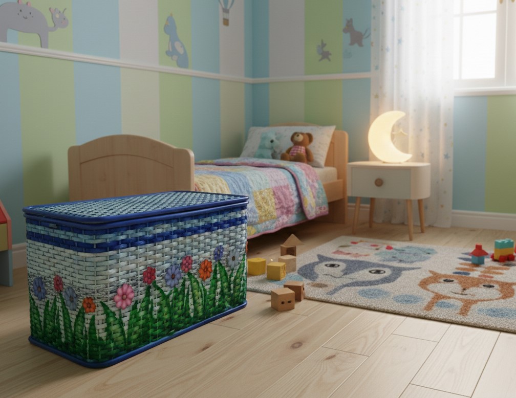 Baule XL in Rattan Naturale – Porta Biancheria e Porta Giochi Cm 78x44x44 H