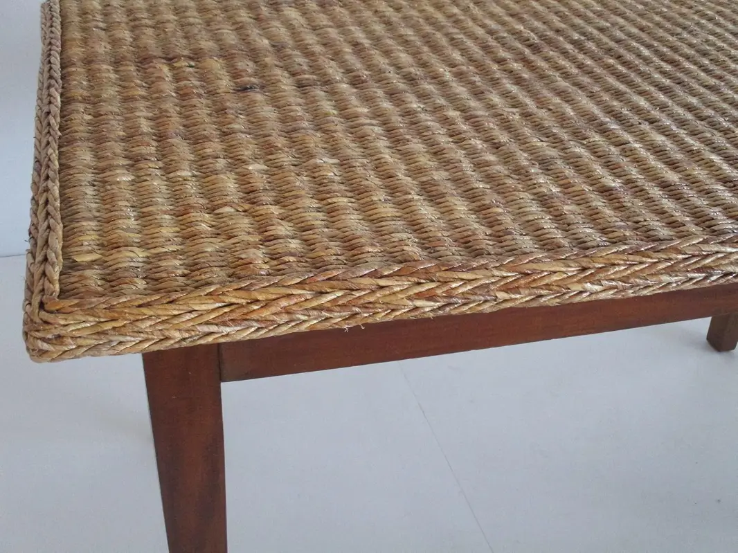Tavolo da Pranzo in Legno con Piana in Intreccio di Foglia di Banana – 150x85 cm - 4