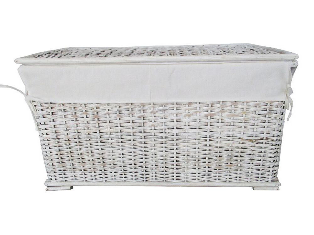 Baule Porta Biancheria in Rattan Decapato Bianco Cm 63x33x34 H