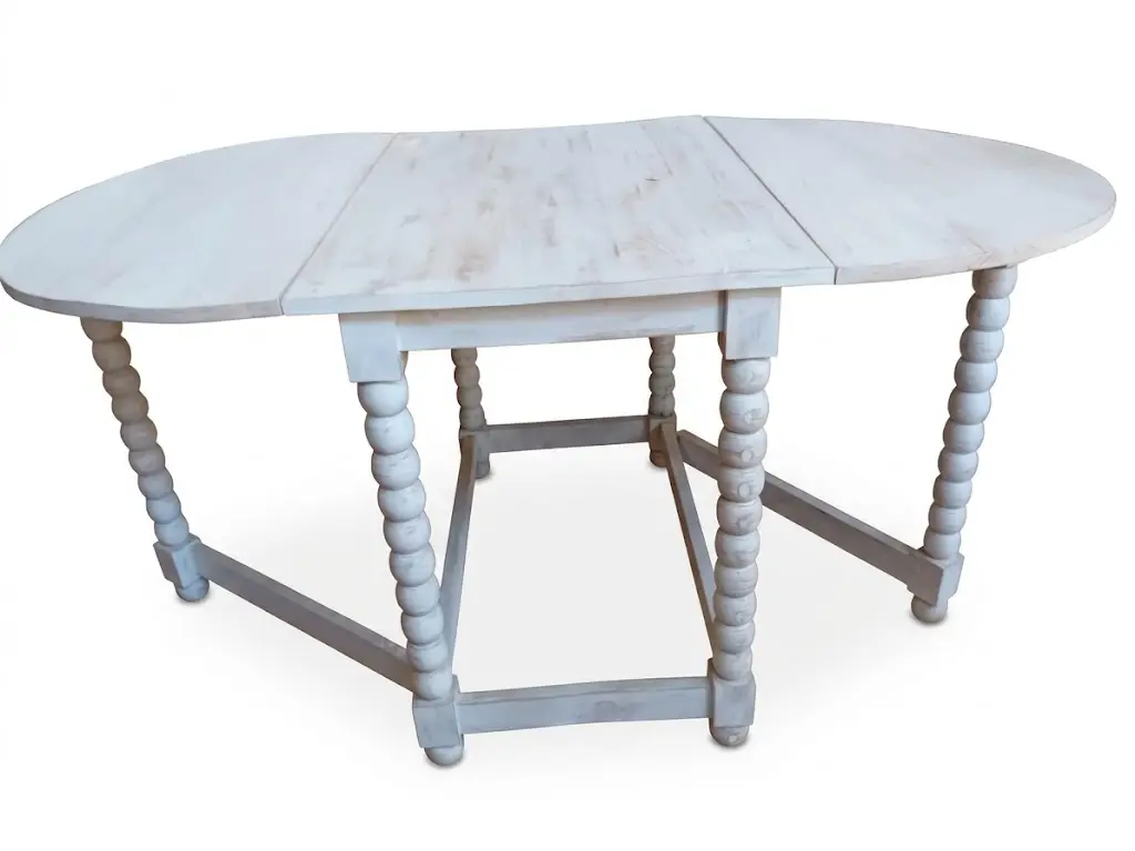Tavolo Pieghevolecm  90x63/157  in Legno Decapato Bianco con Gambe Torcite