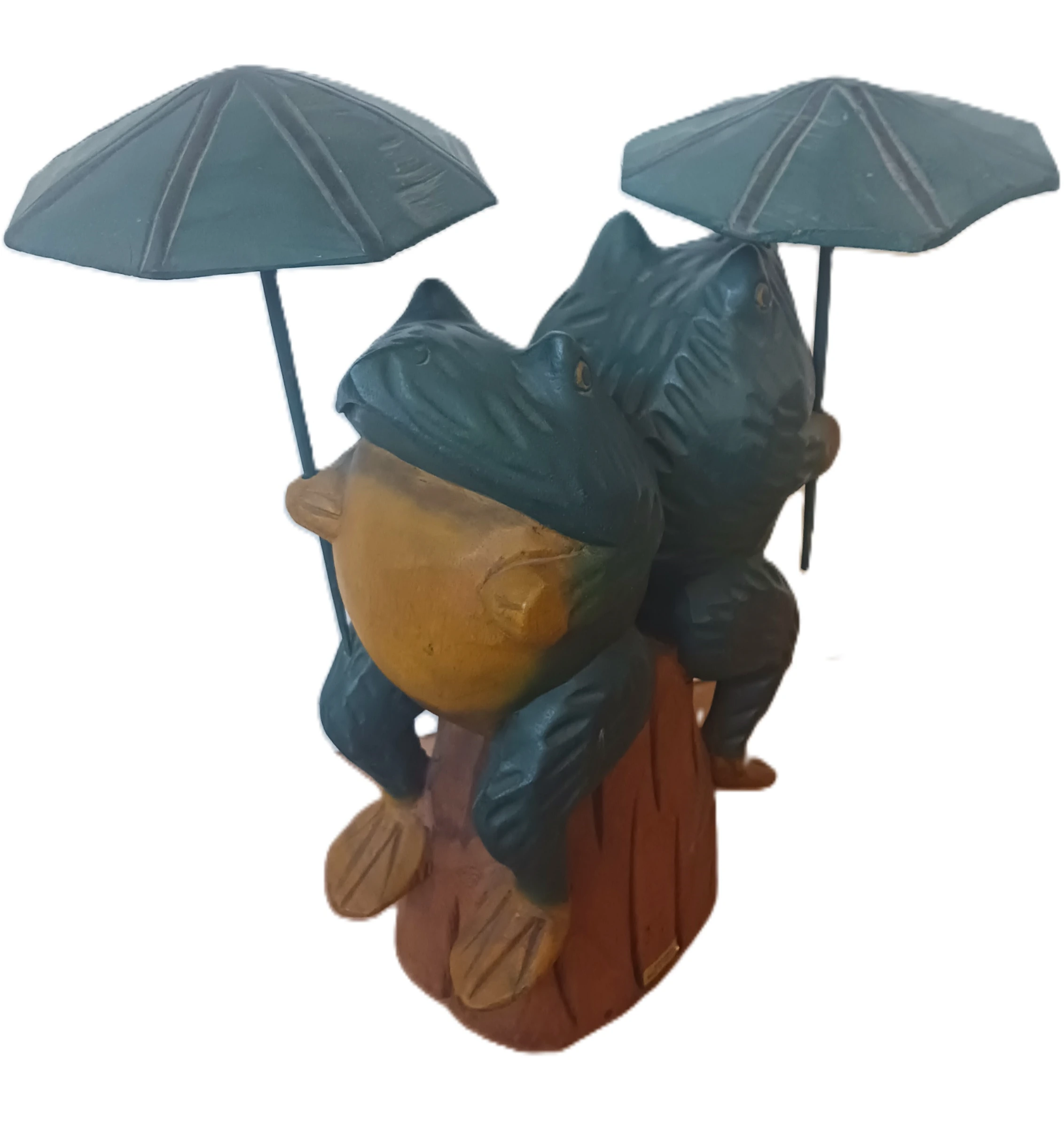Scultura Artigianale "Rane Portafortuna" – Legno Massello Scolpito a Mano