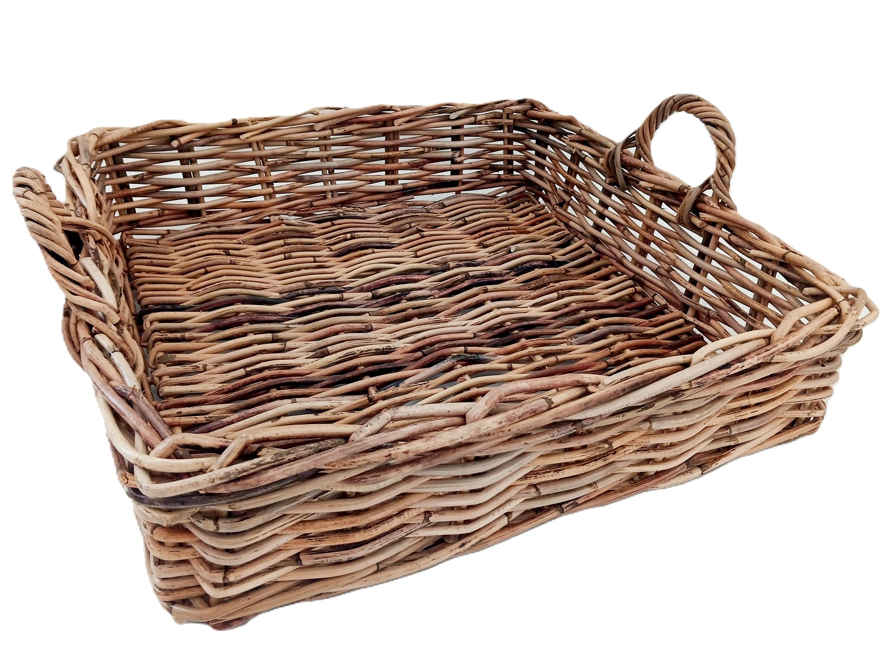 cesto espositore vassoio in vimini  cm 60x60x15 H con manici cm 23