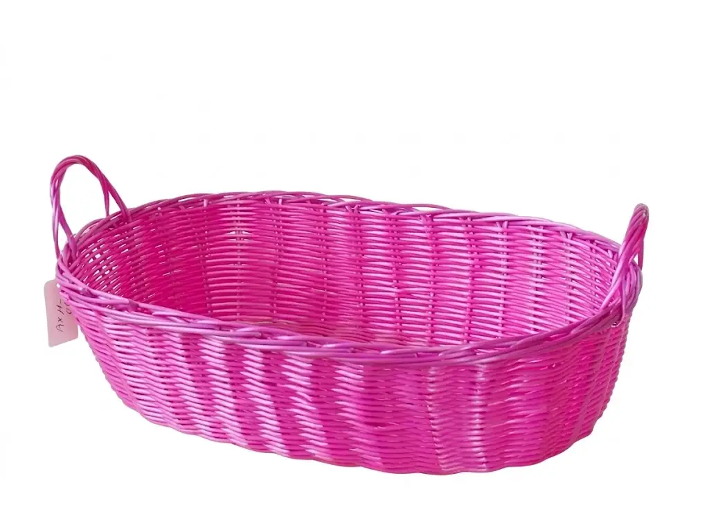 Cesto Ovale in Vimini Sintetico Fucsia con Manici cm45x30x11