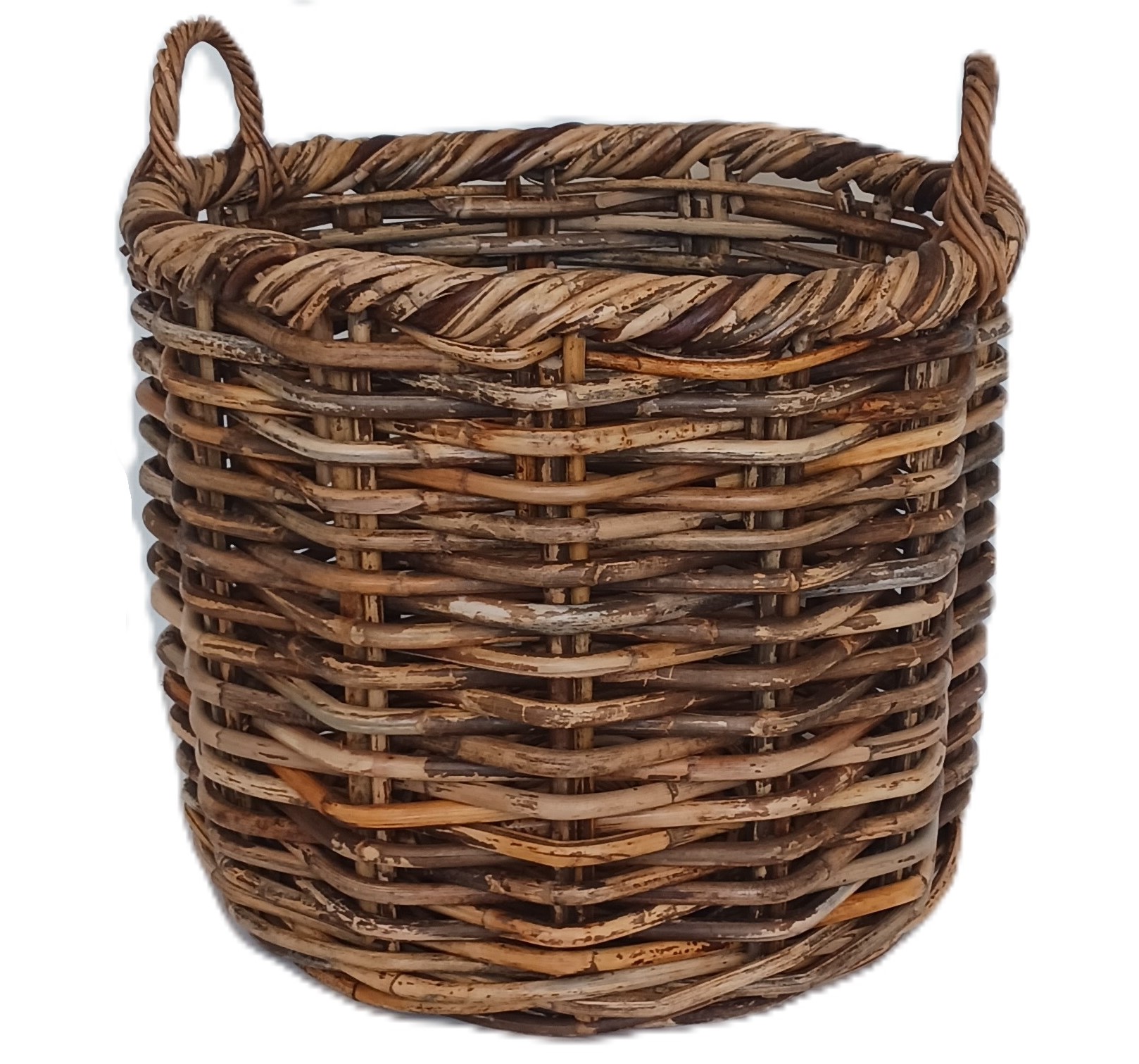 porta legna vimini in  rattan rotondo cm 43x40 H con manici cm 48