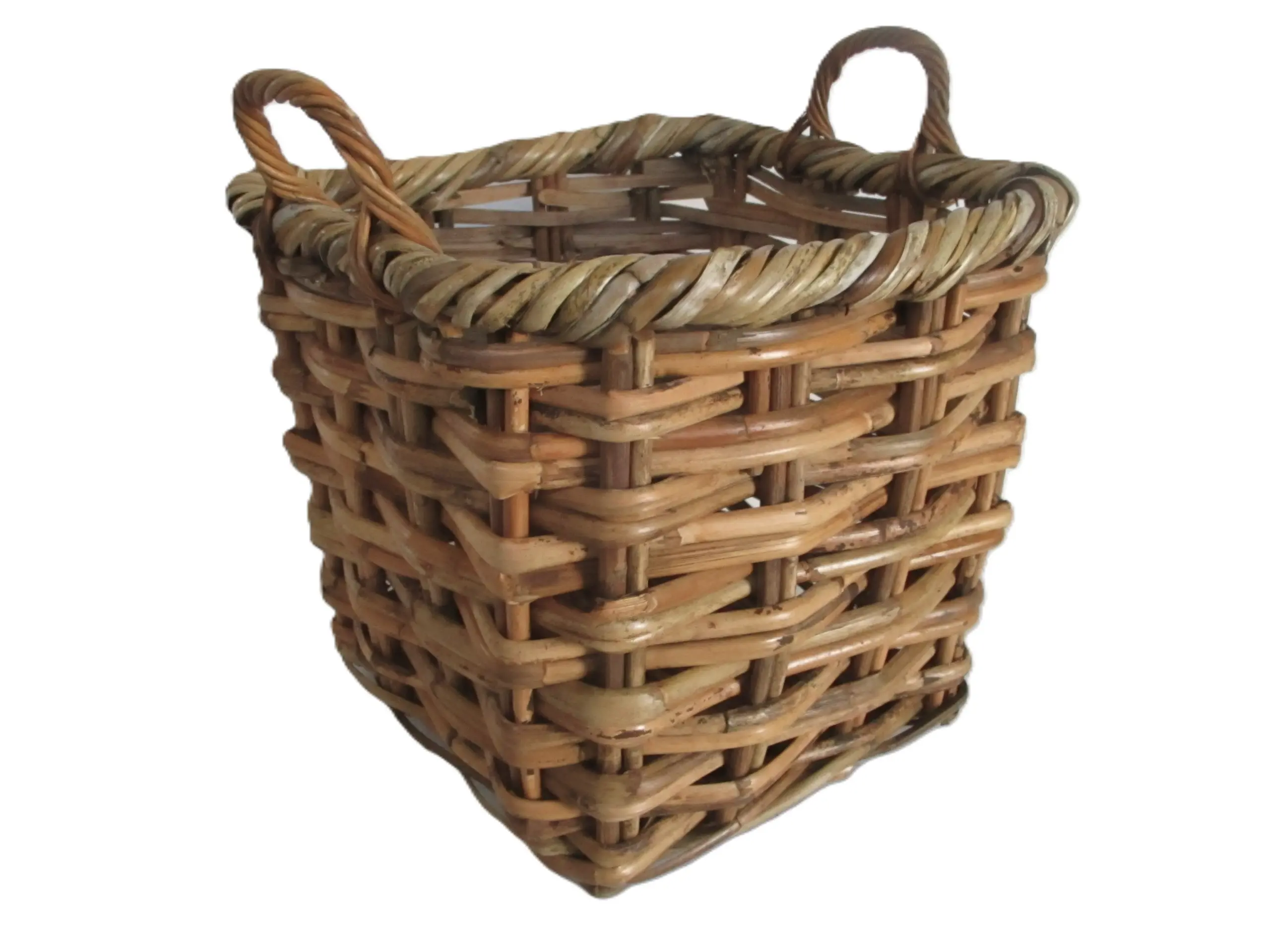 cesto porta legna in vimini  quadrato  cm 40x40x40 H con manici cm 50 H