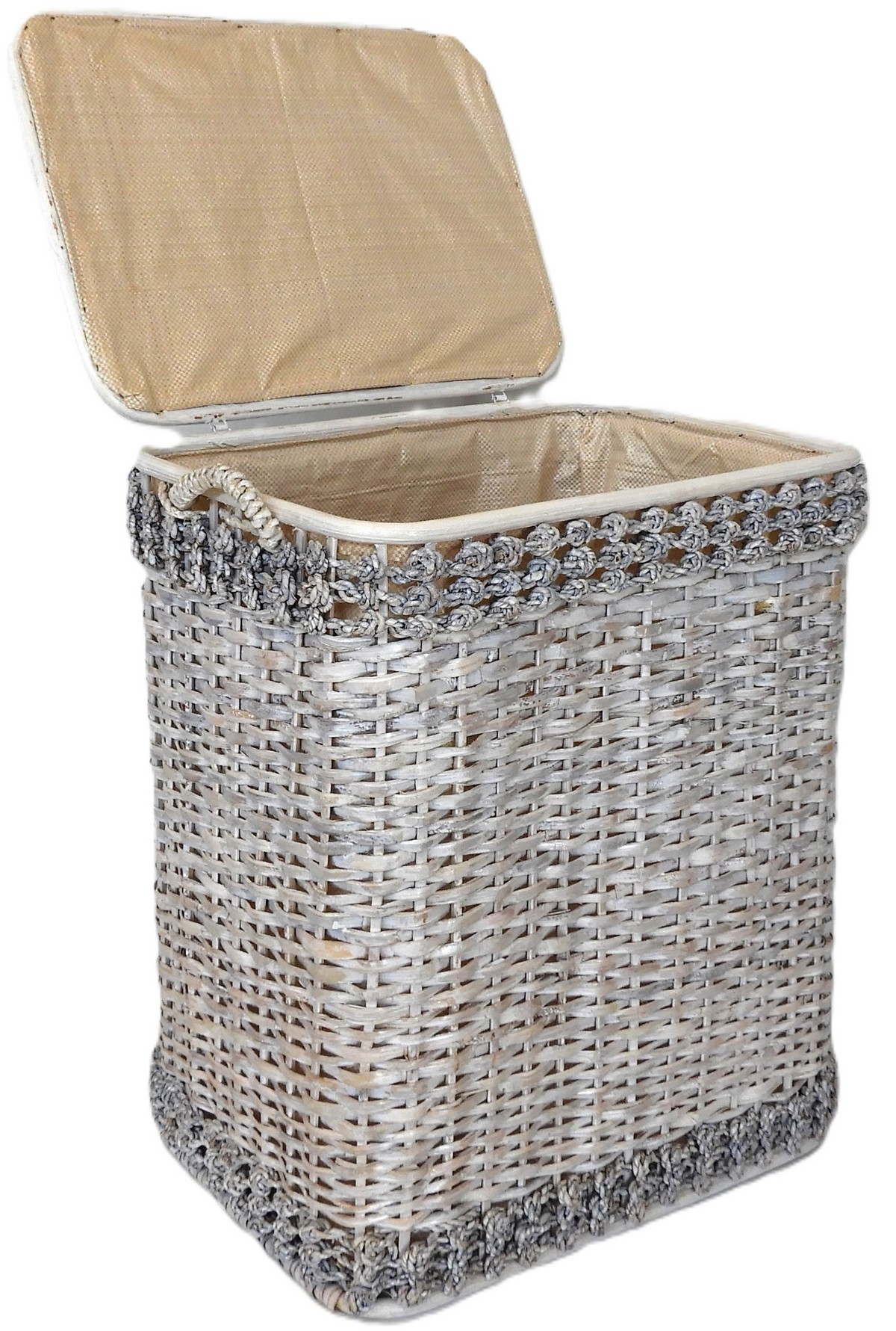 Cesto Porta Biancheria Decapato in Rattan e Banano Cm 40x28x55 H