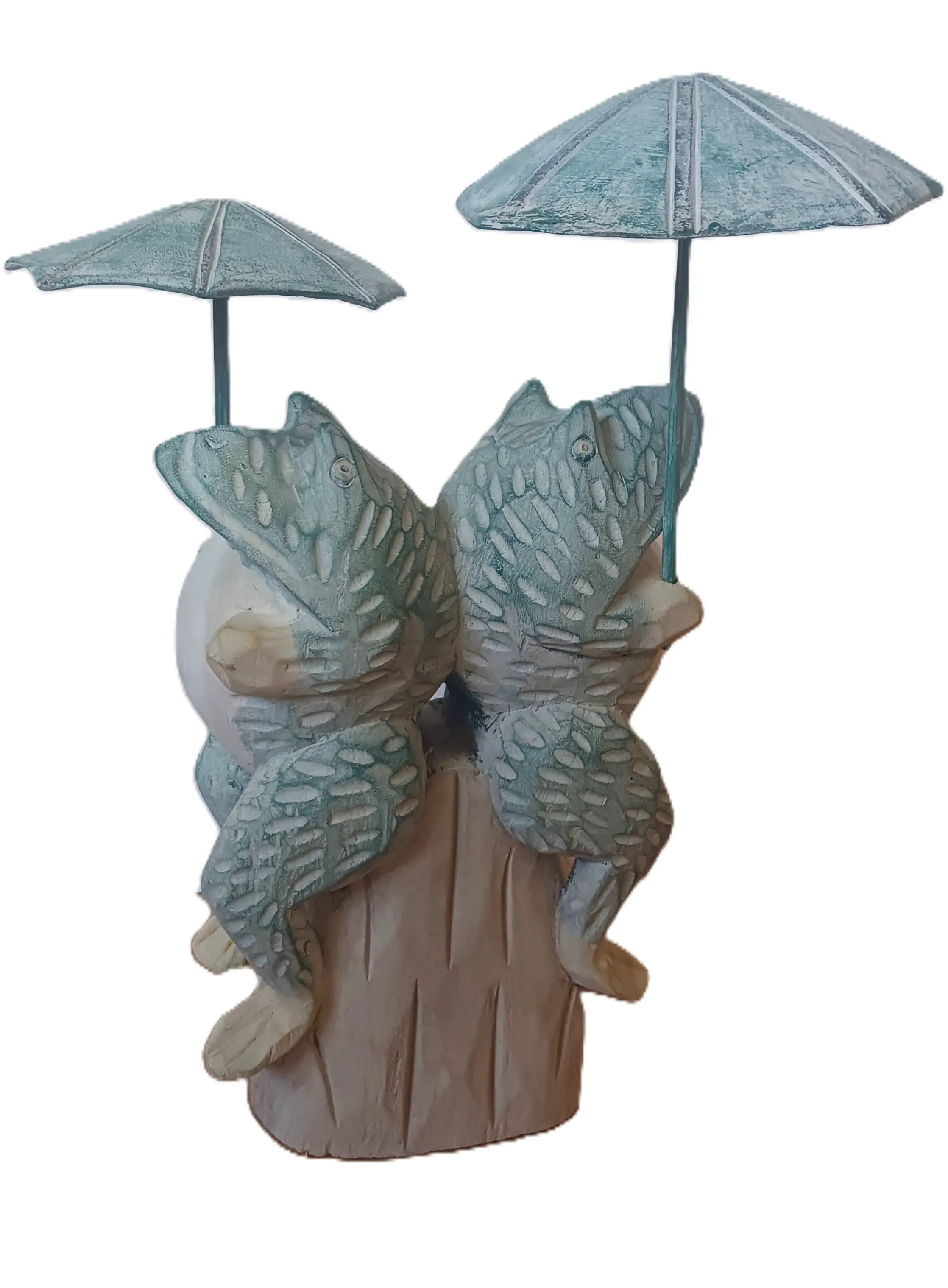 Scultura "Rane su Ceppo" – Legno Massello Intagliato a Mano