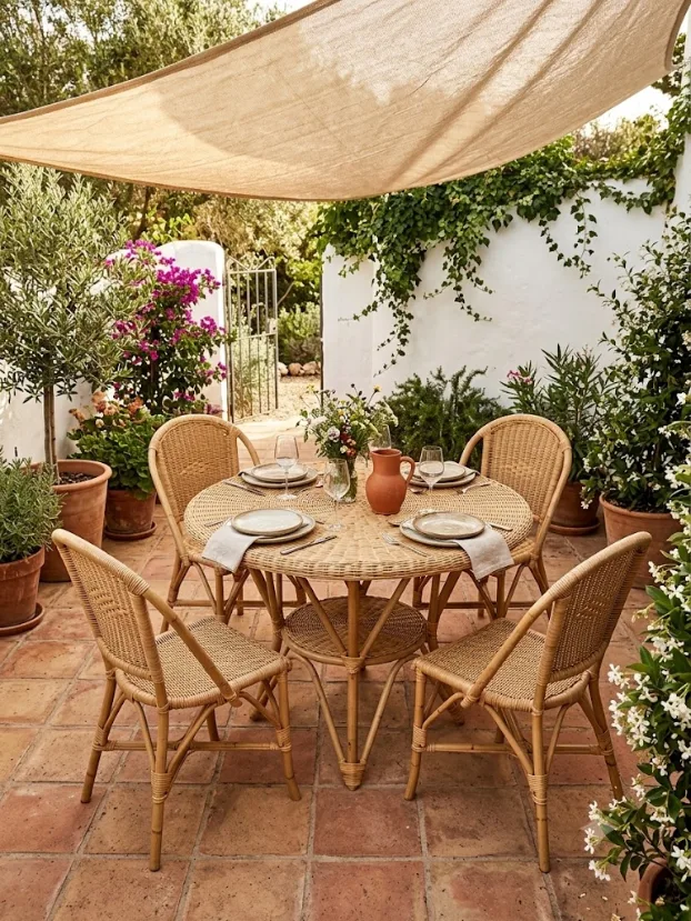 Tavolo da Pranzo Rotondo in Midollino Artigianale (H 75 cm)