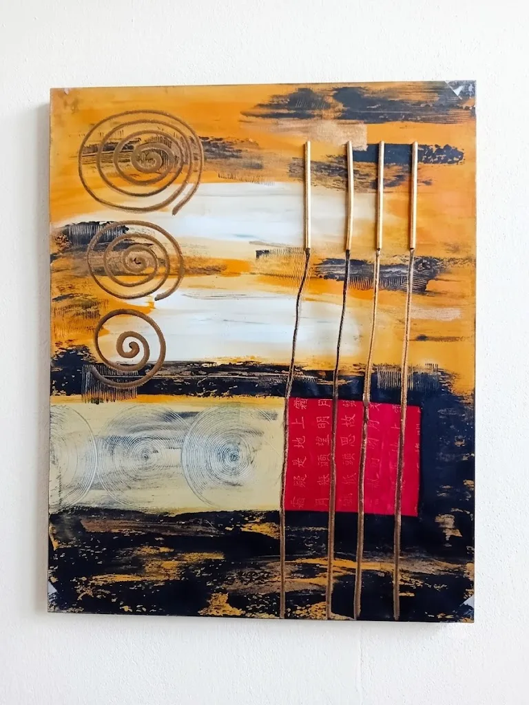 Quadro Astratto Batik "Spirali d'Oriente" – Dipinto a Mano in Rilievo a Bali 120x102 cm