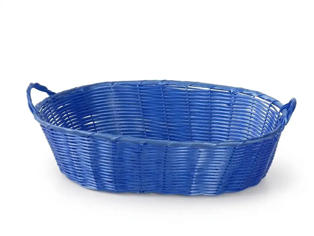 Cesto Ovale in Vimini Sintetico Blu con Manici Alti cm 45x30x11 H