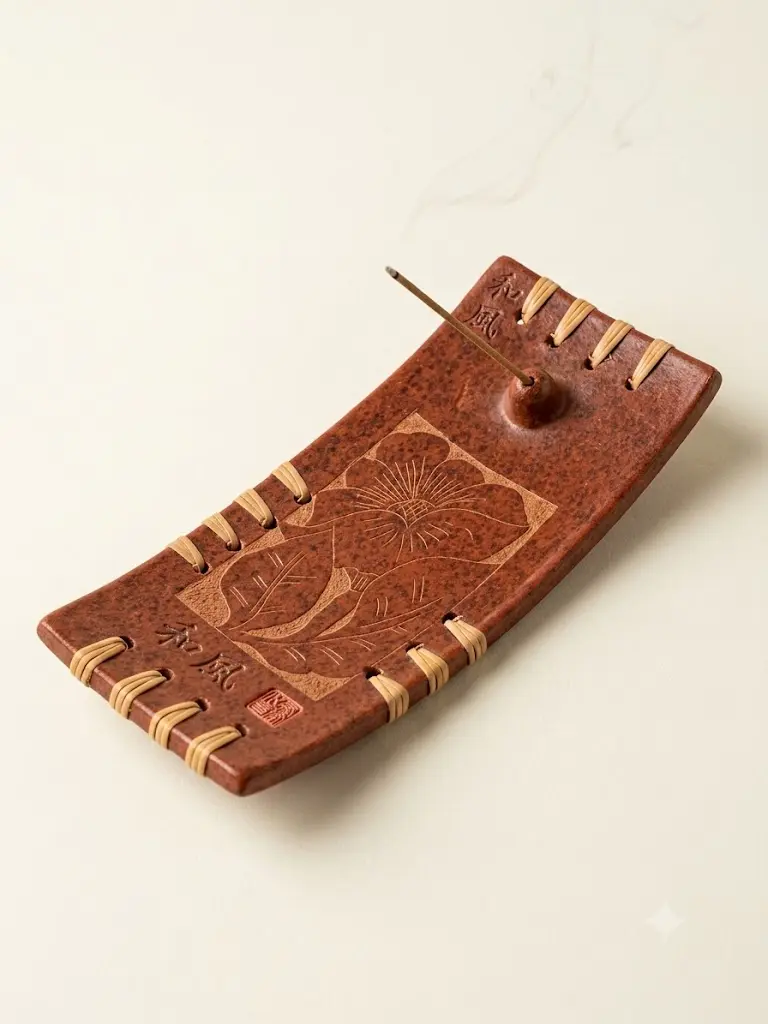 Bruciaincensi a Barca in Terracotta con Dettagli in Paglia – 27 x 10 cm