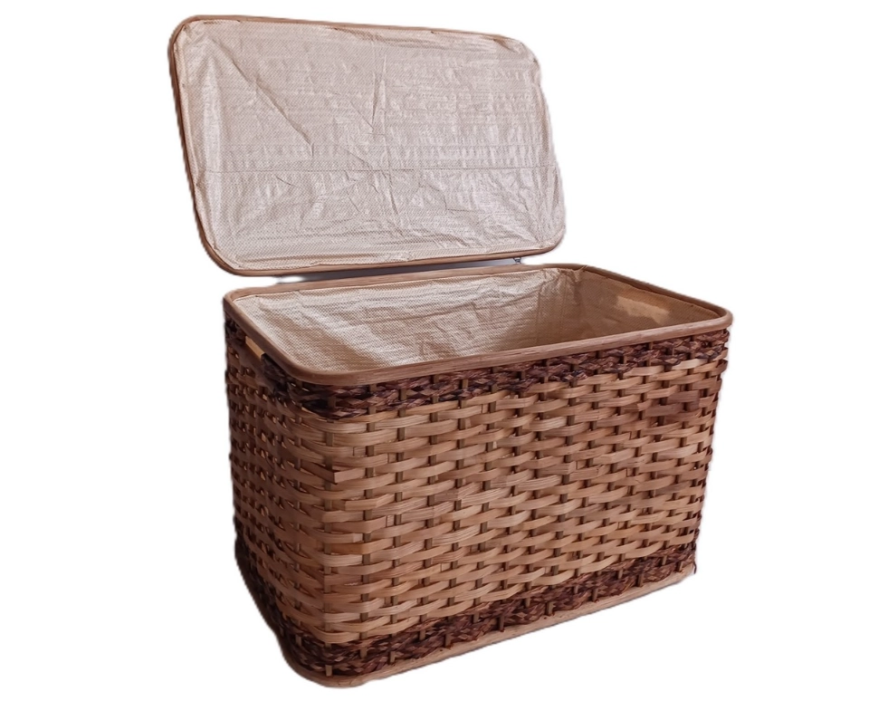 Baule Portabiancheria in Rattan Noce chiaro Cm 60x37x41 H - 3