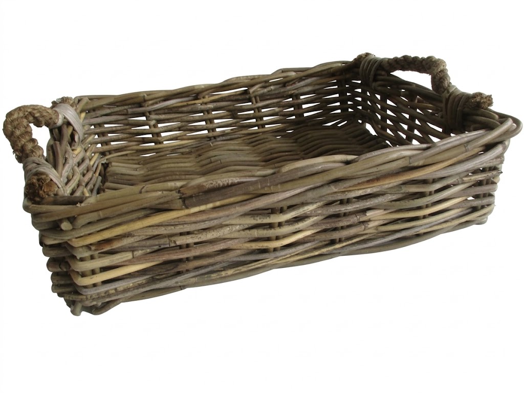 Vassoio rettangolare in vimini  naturale con manici in corda - Stile Rustico/Nautico" cm 55x40x13