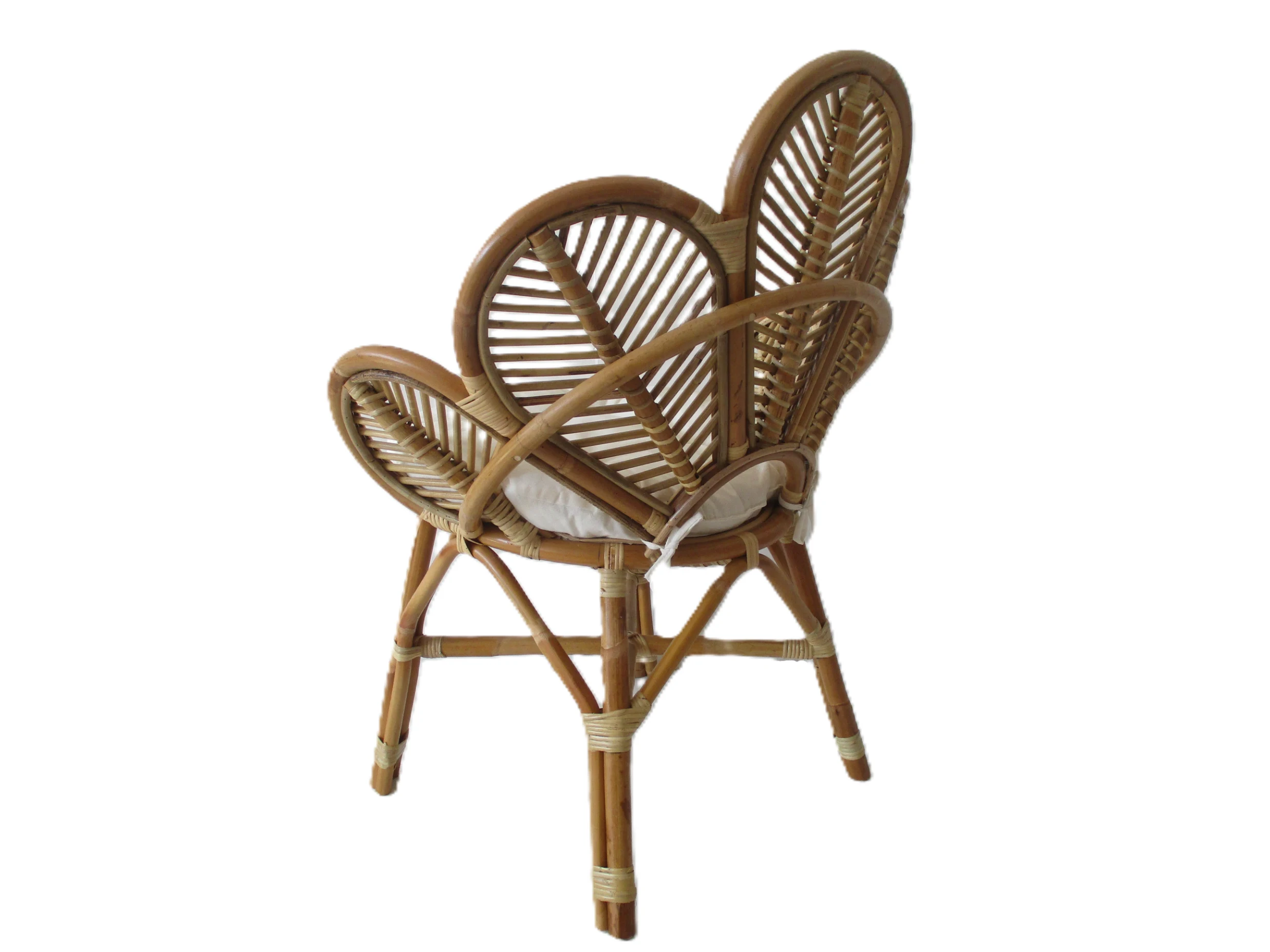 Poltrona in rattan naturale vimini  Ventaglio – Design Iconico con Cuscino Trapuntato - 3