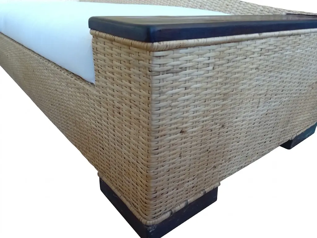 Divano cm 220x88x74h Dormeuse Artigianale in Rattan e Legno Teak con Cuscino Sfoderabile - 5