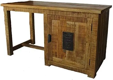Scrivania in Legno Massello Stile Industrial con Anta - 140x65x78 cm
