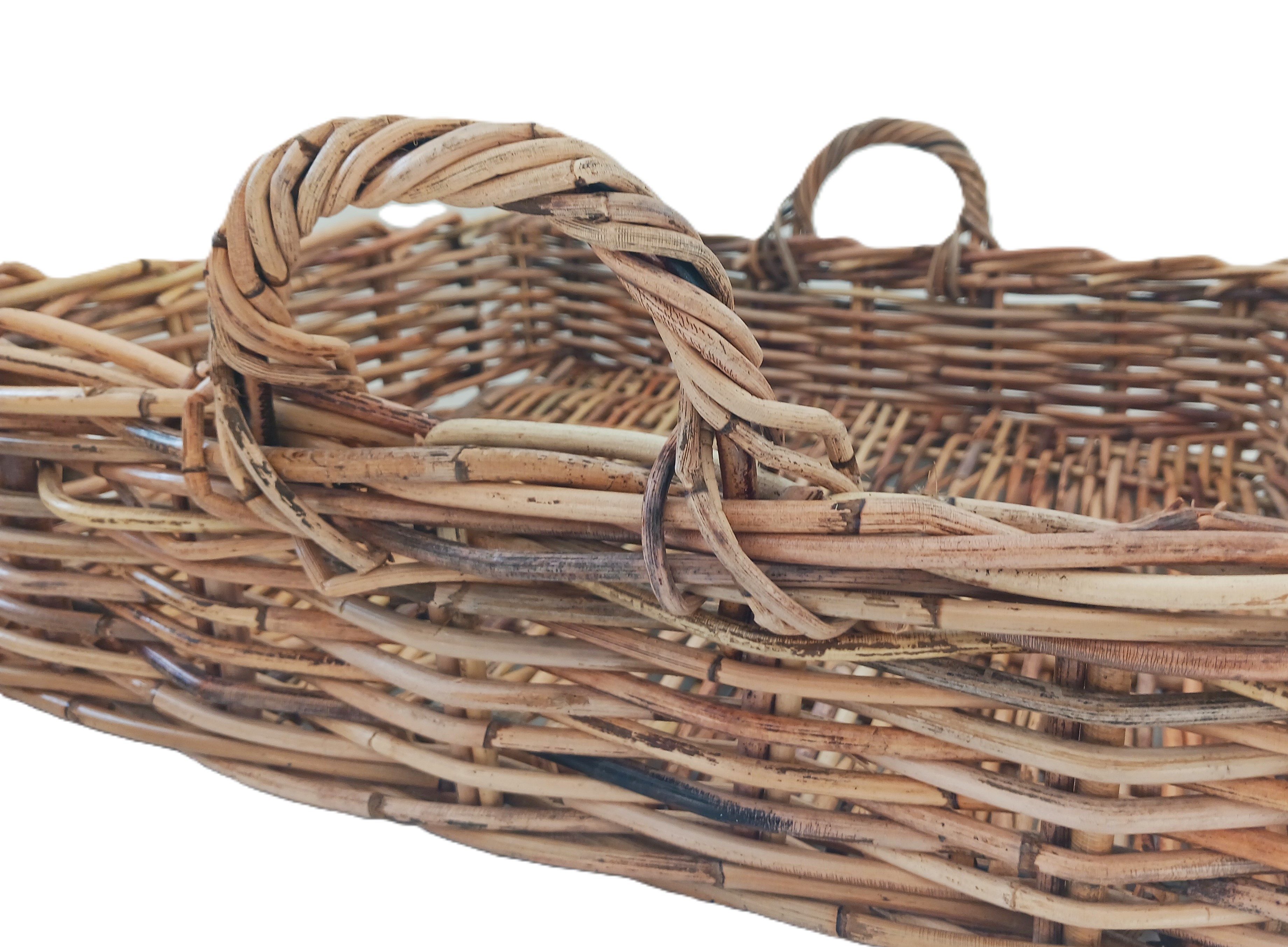 cesto espositore vassoio in vimini cm 53x53x14 H con manici cm 25 H