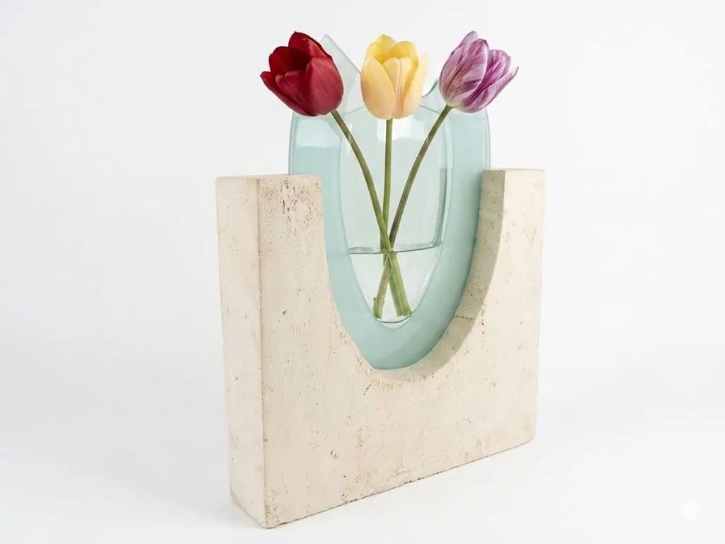 Vaso con base in pietra e cristallo asportabile CM 60h