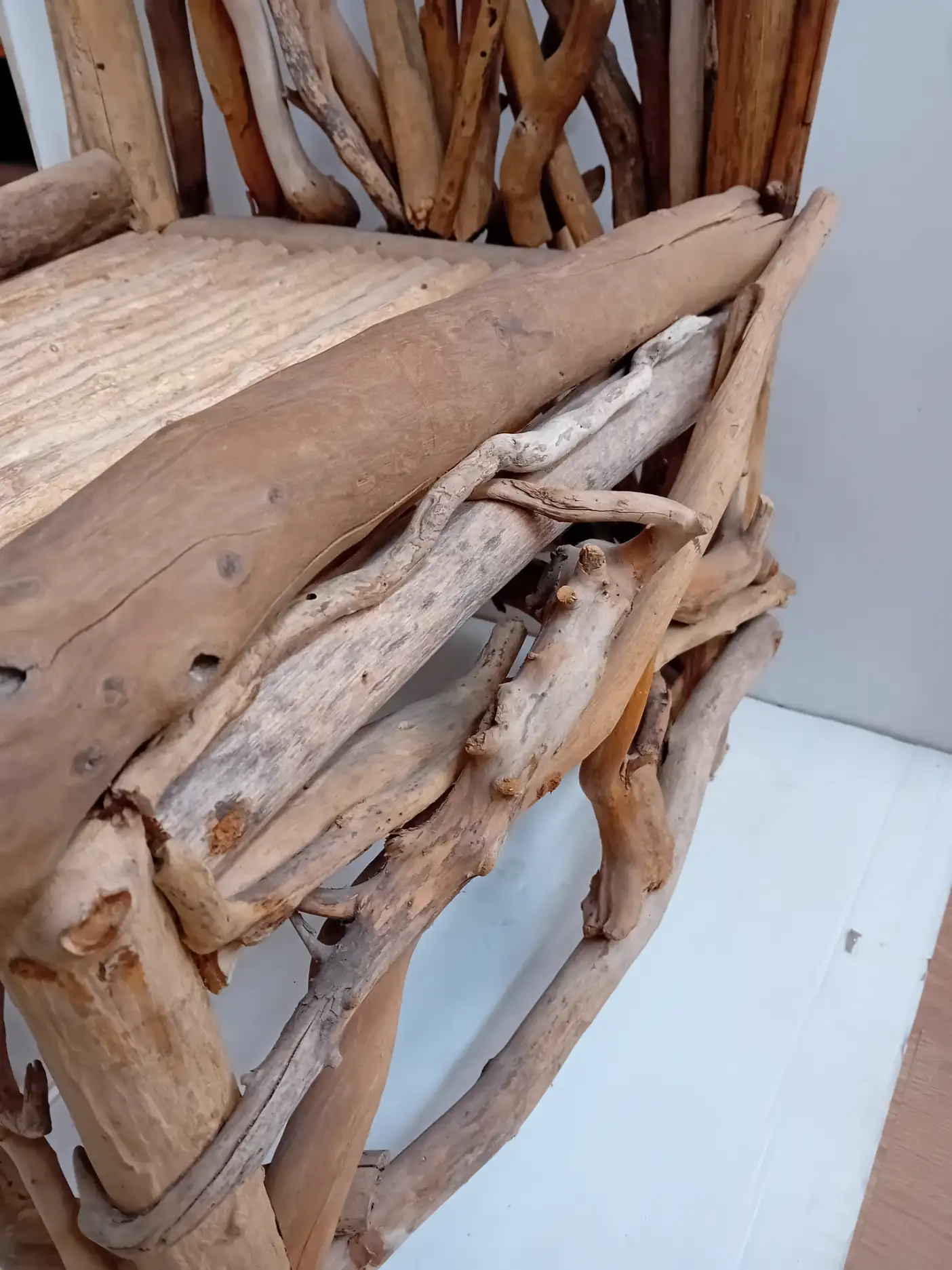Sediah 152 cm Trono Artigianale in Legno Naturale e Rami Intecciati - - 4