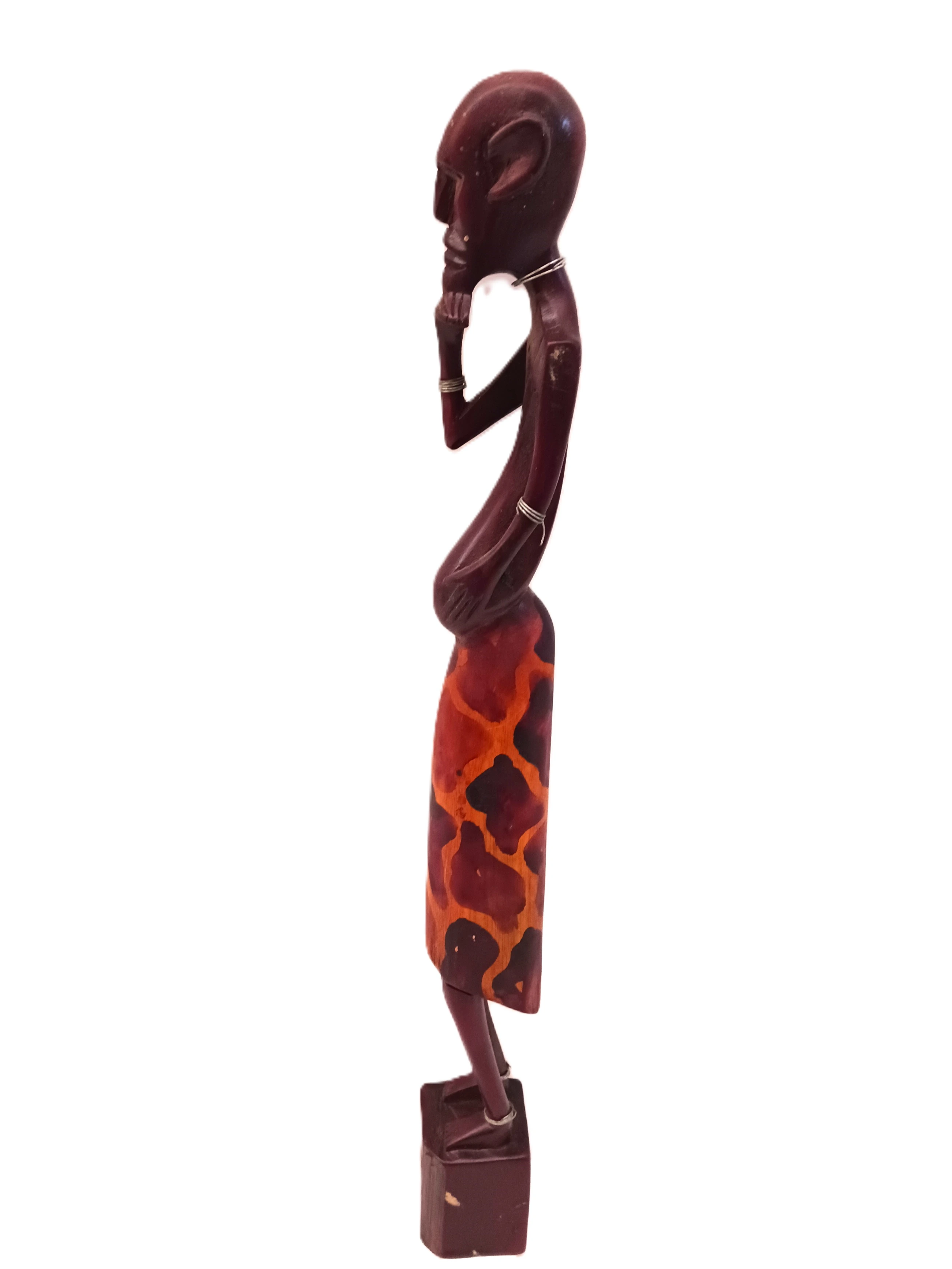 Scultura Tribale "Il Pensatore" – Statua Etnica in Legno Scolpita a Mano - Altezza 39 cm