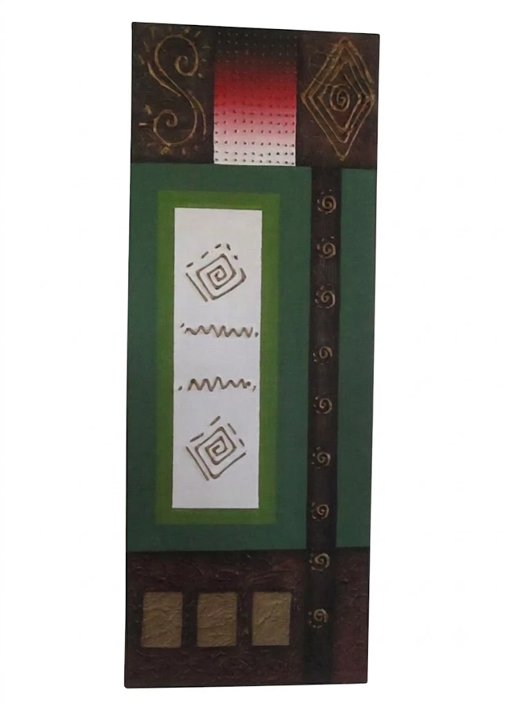 Quadro Etnico Materico da Bali 125x45 cm – Dipinto Artigianale su Tela con Dettagli Oro