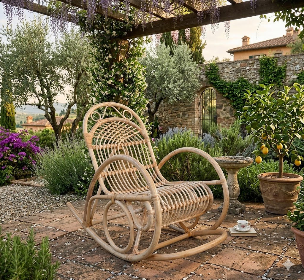 Sedia a Dondolo Ninna – Armonia e Relax in Rattan e Manao