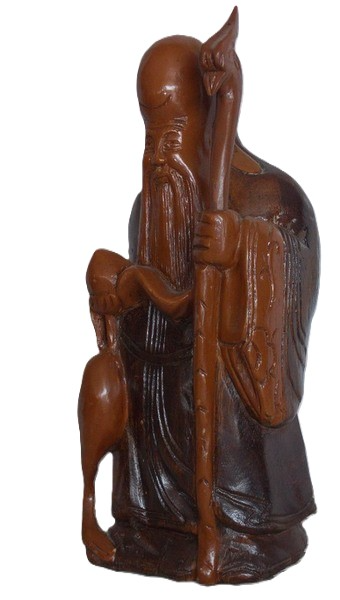 Scultura Artigianale "Shou Xing" – Dio della Longevità e Salute – Legno Massello