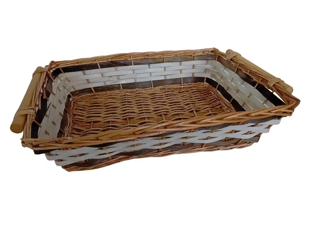 Cesto Natalizio cm 61x44x14 H Rettangolare in Vimini Bianco e Grigio