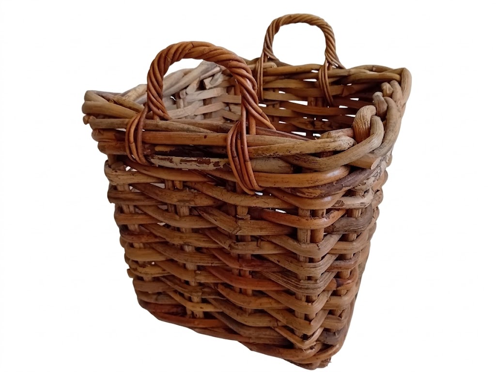cesto porta legna in vimini quadrato cm 40x40x40 H con manici cm 50