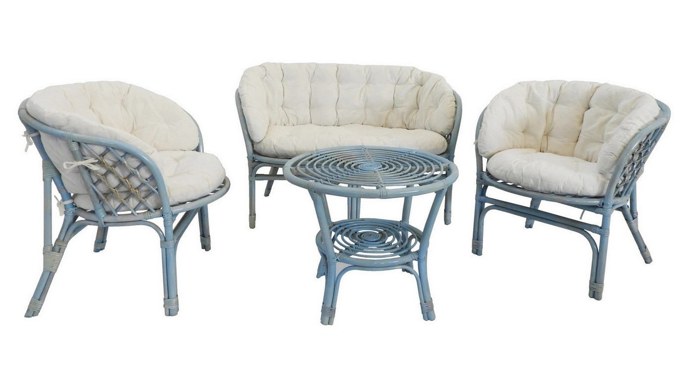 Salotto rattan naturale vimini  Bahama Azzurro