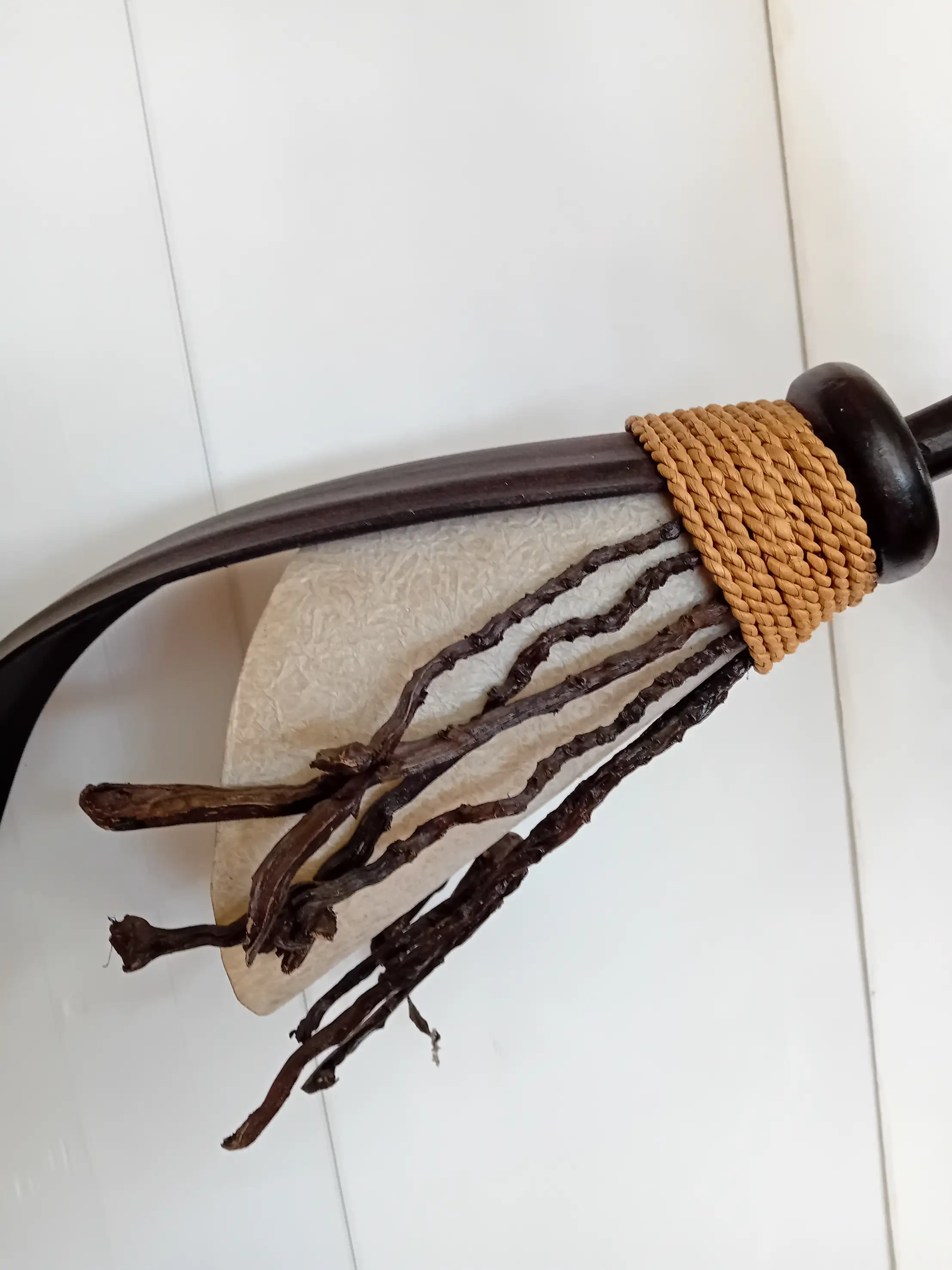 Lampadario a Sospensione Etnico a 3 Luci in Rattan cm 100 , Corda e Foglie Naturali - 3
